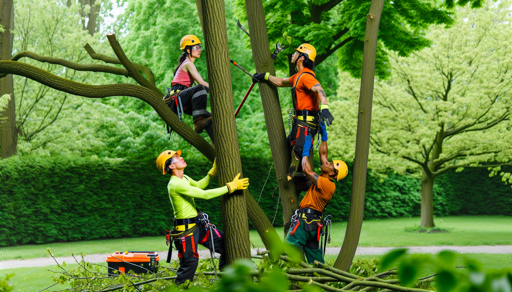 Multiple tree branches being trimmed