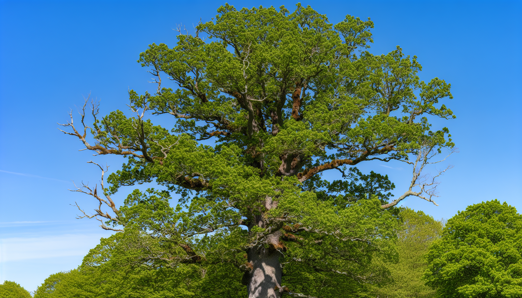 A healthy tree with vibrant green leaves and no dead branches