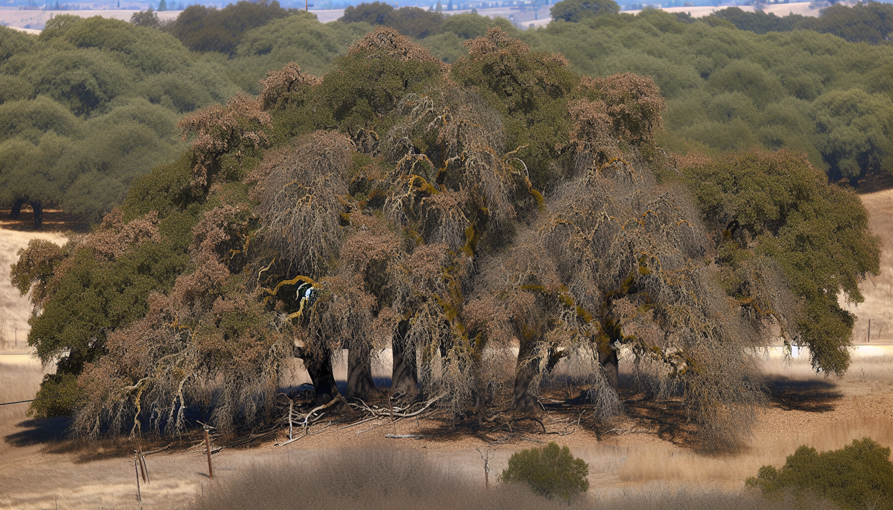 A photo of oak trees affected by oak wilt