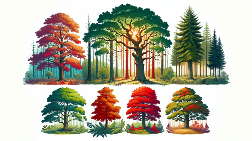 Illustration of different oak tree species