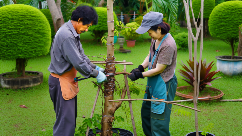 Photo of bridge grafting process on a girdled tree